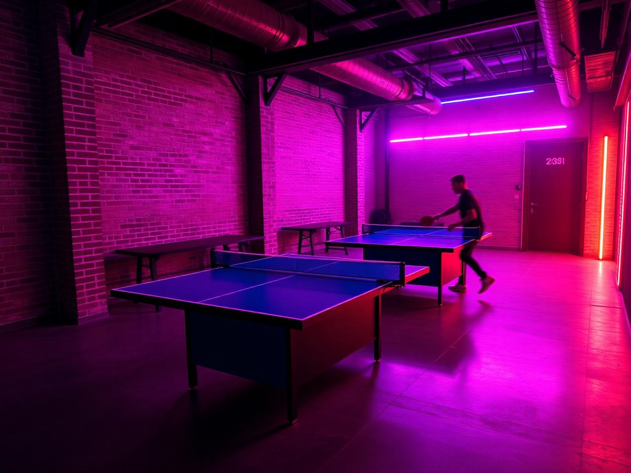 Ping Pong Temple — sala tavoli con luci neon a Milano