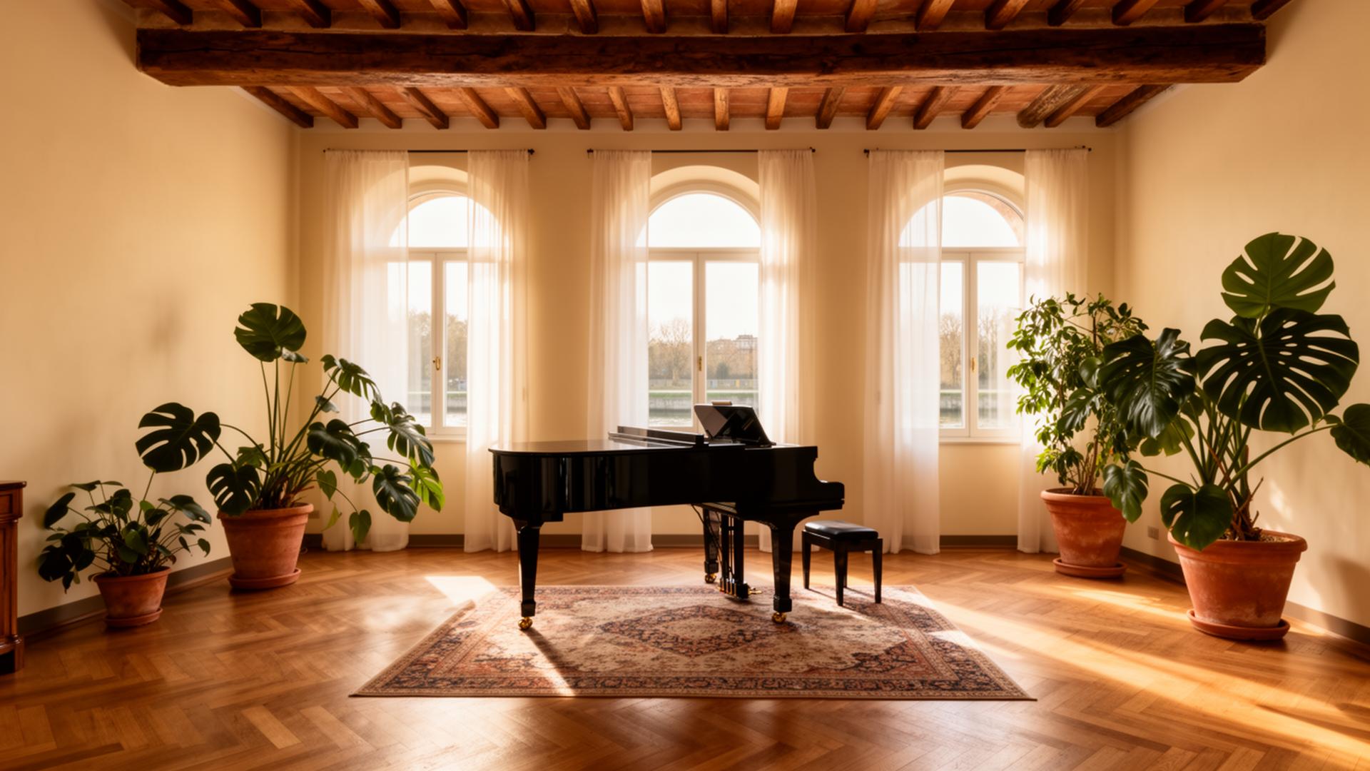 Cascina sul Naviglio con pianoforte a coda